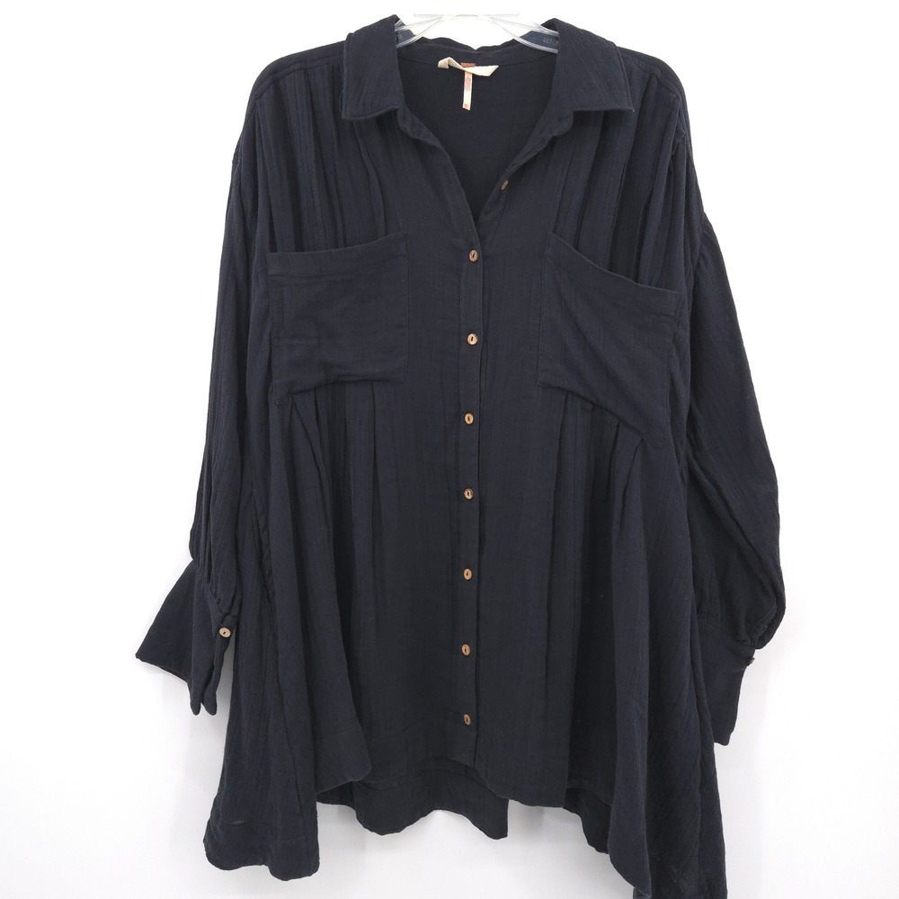 Free People Voyager shirt dress Women XS Black Gauze Oversized Tunic top Boho - Picture 2 of 10